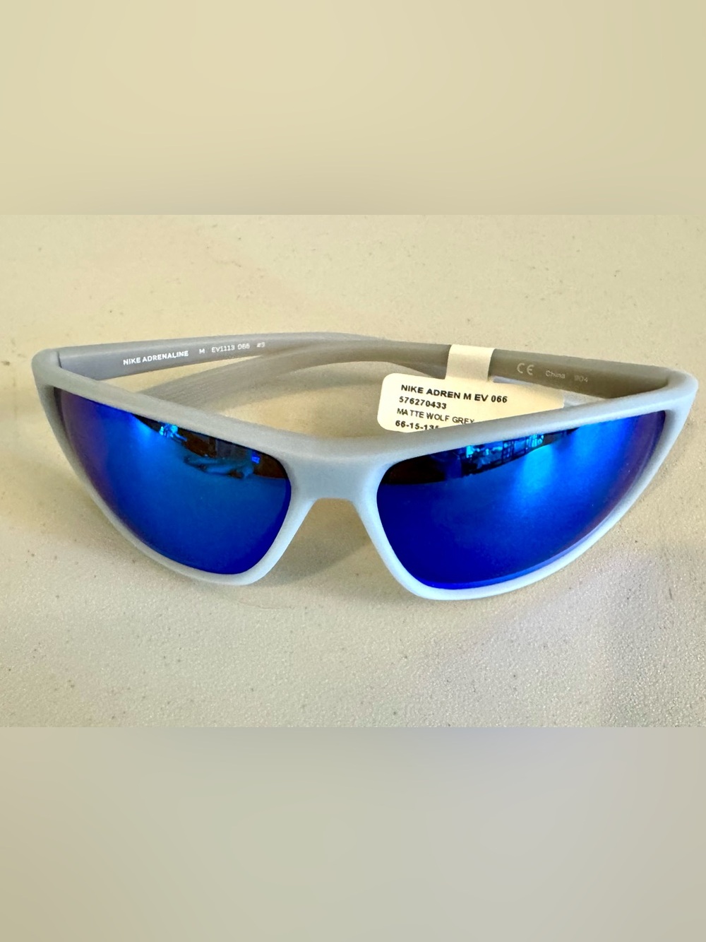 Nike Adrenaline Men’s Matte Wolf Grey rectangular sunglasses EV1113-066 blue